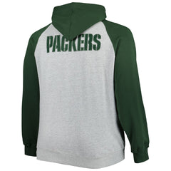 Green Bay Packers Big & Tall Fleece Raglan Full-Zip Hoodie Jacket Heather Gray - NFL