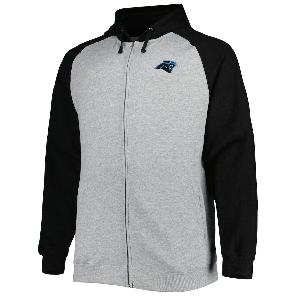 Carolina Panthers Big & Tall Fleece Raglan Full-Zip Hoodie Jacket Heather Gray - NFL