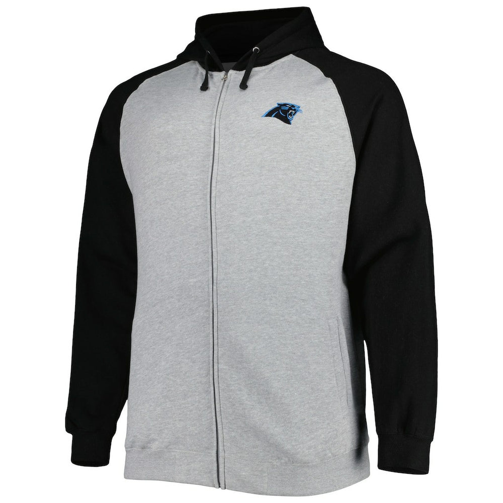 Carolina Panthers Big & Tall Fleece Raglan Full-Zip Hoodie Jacket Heather Gray - NFL