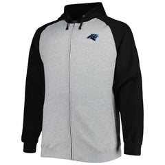 Carolina Panthers Big & Tall Fleece Raglan Full-Zip Hoodie Jacket Heather Gray - NFL