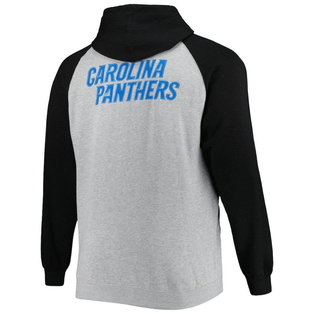 Carolina Panthers Big & Tall Fleece Raglan Full-Zip Hoodie Jacket Heather Gray - NFL