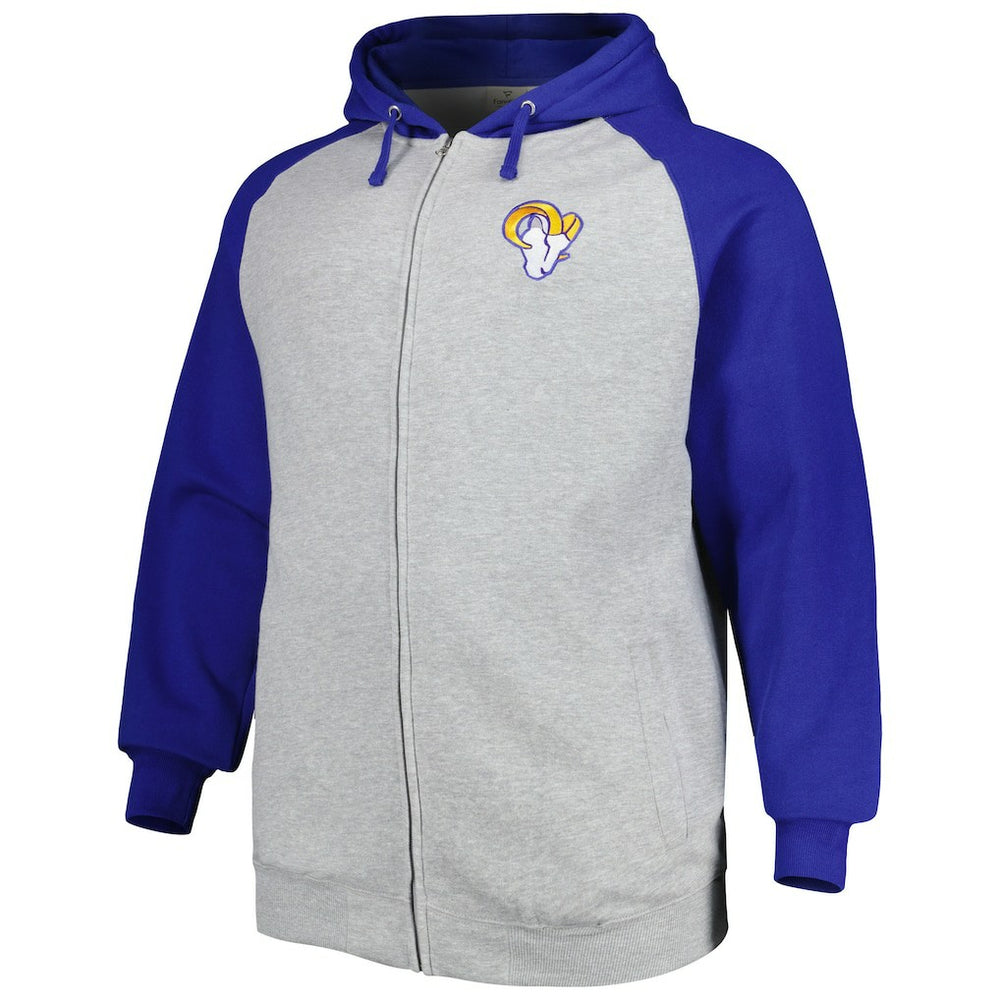 Los Angeles Rams Big & Tall Fleece Raglan Full-Zip Hoodie Jacket Heather Gray - NFL