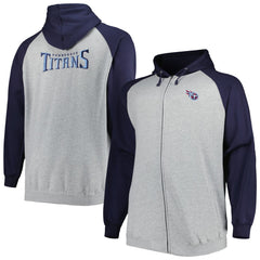 Tennessee Titans Big & Tall Fleece Raglan Full-Zip Hoodie Jacket Heather Gray - NFL