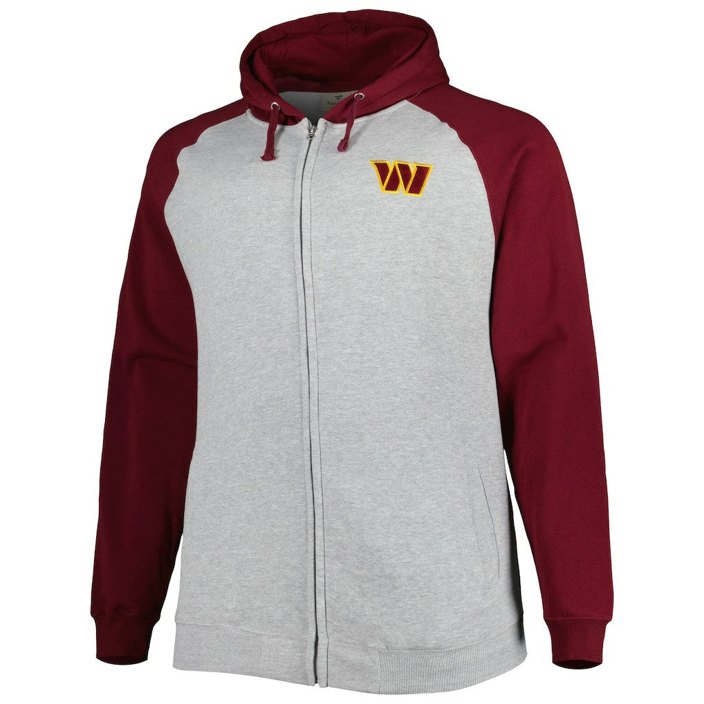 Washington Commanders Big & Tall Fleece Raglan Full-Zip Hoodie Jacket Heather Gray - NFL