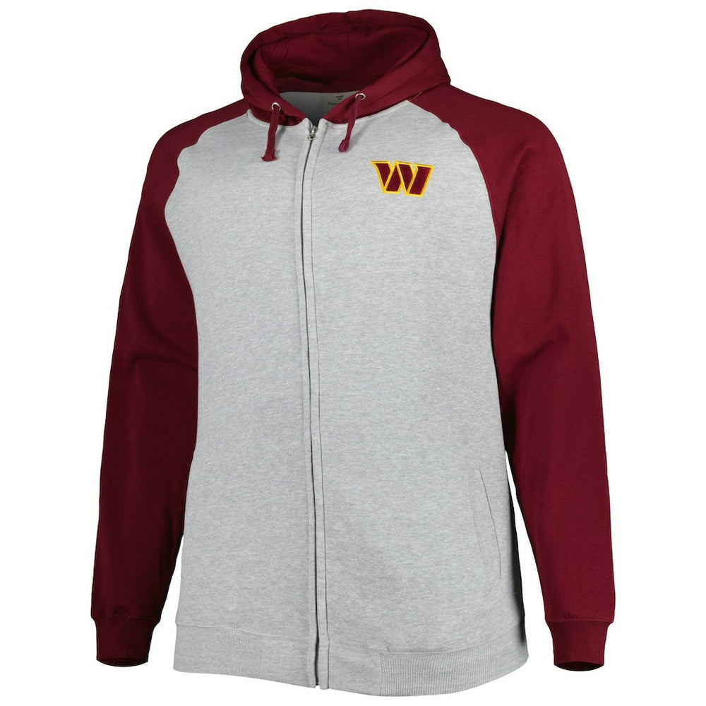 Washington Commanders Big & Tall Fleece Raglan Full-Zip Hoodie Jacket Heather Gray - NFL