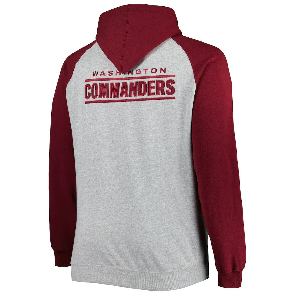 Washington Commanders Big & Tall Fleece Raglan Full-Zip Hoodie Jacket Heather Gray - NFL