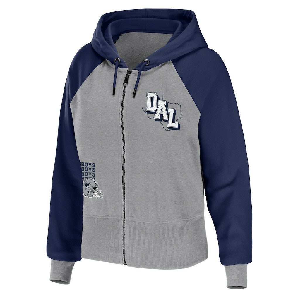 Dallas Cowboys WEAR by Erin Andrews Women's Colorblock Lightweight Full-Zip Hoodie Silver - NFL
