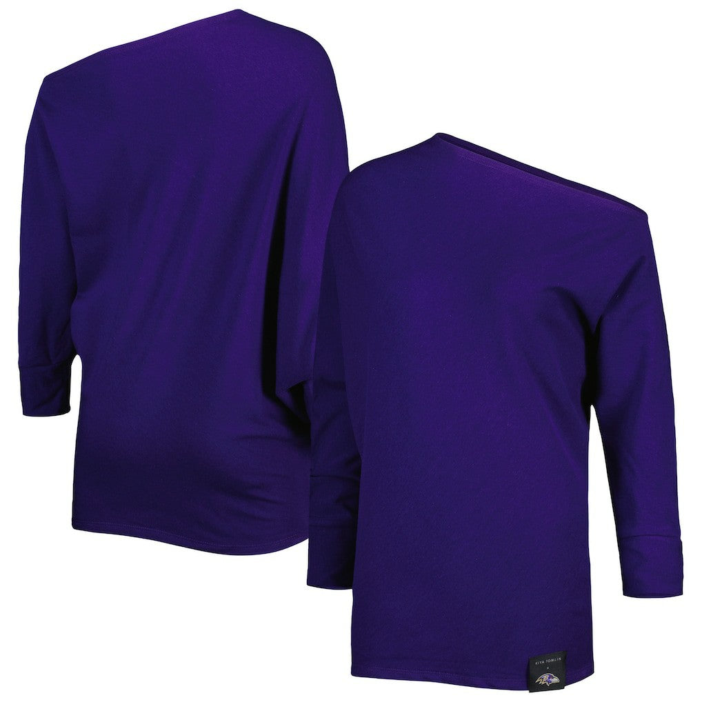 Baltimore Ravens KIYA TOMLIN Women's Twisted Tri-Blend Asymmetrical 3/4-Dolman Sleeve Sweatshirt Purple - NFL