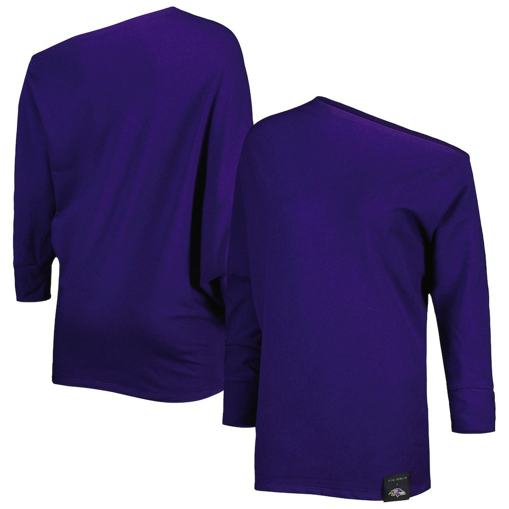 Baltimore Ravens KIYA TOMLIN Women's Twisted Tri-Blend Asymmetrical 3/4-Dolman Sleeve Sweatshirt Purple - NFL