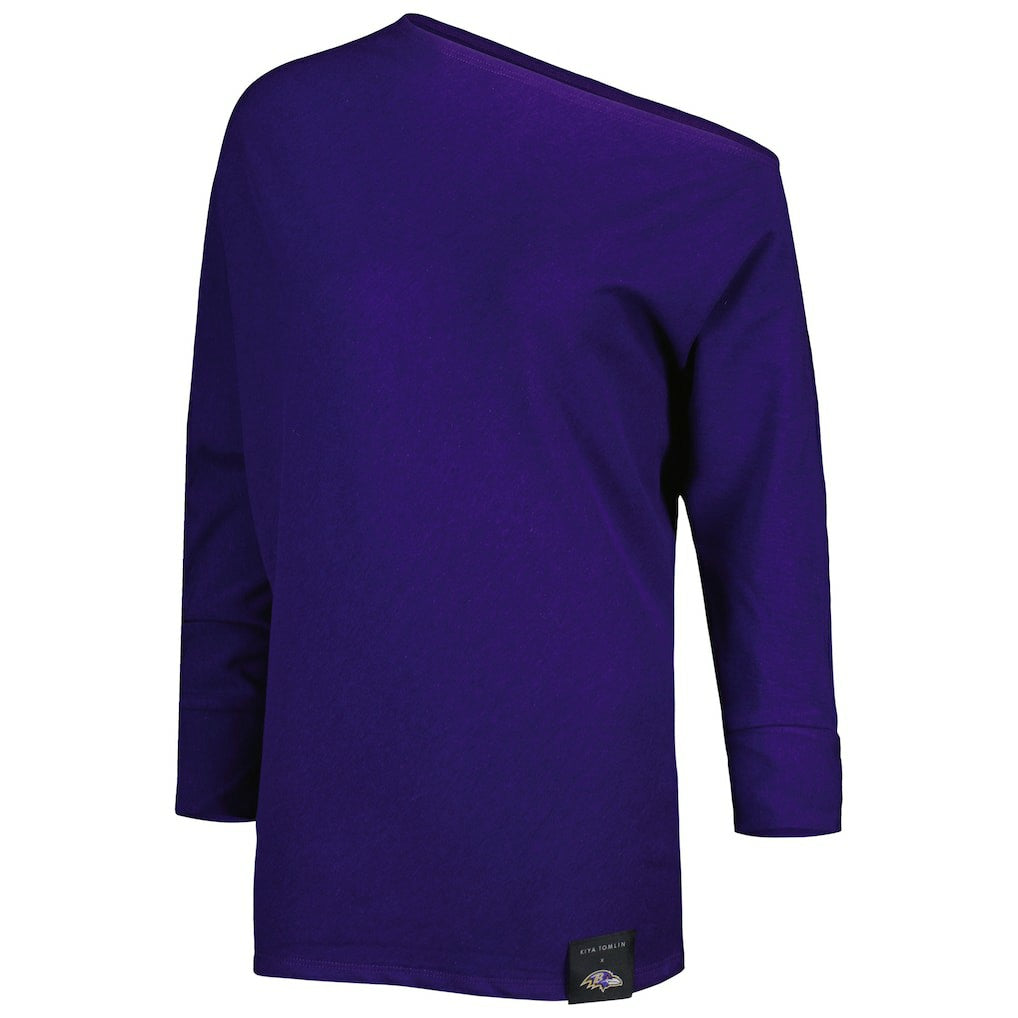 Baltimore Ravens KIYA TOMLIN Women's Twisted Tri-Blend Asymmetrical 3/4-Dolman Sleeve Sweatshirt Purple - NFL