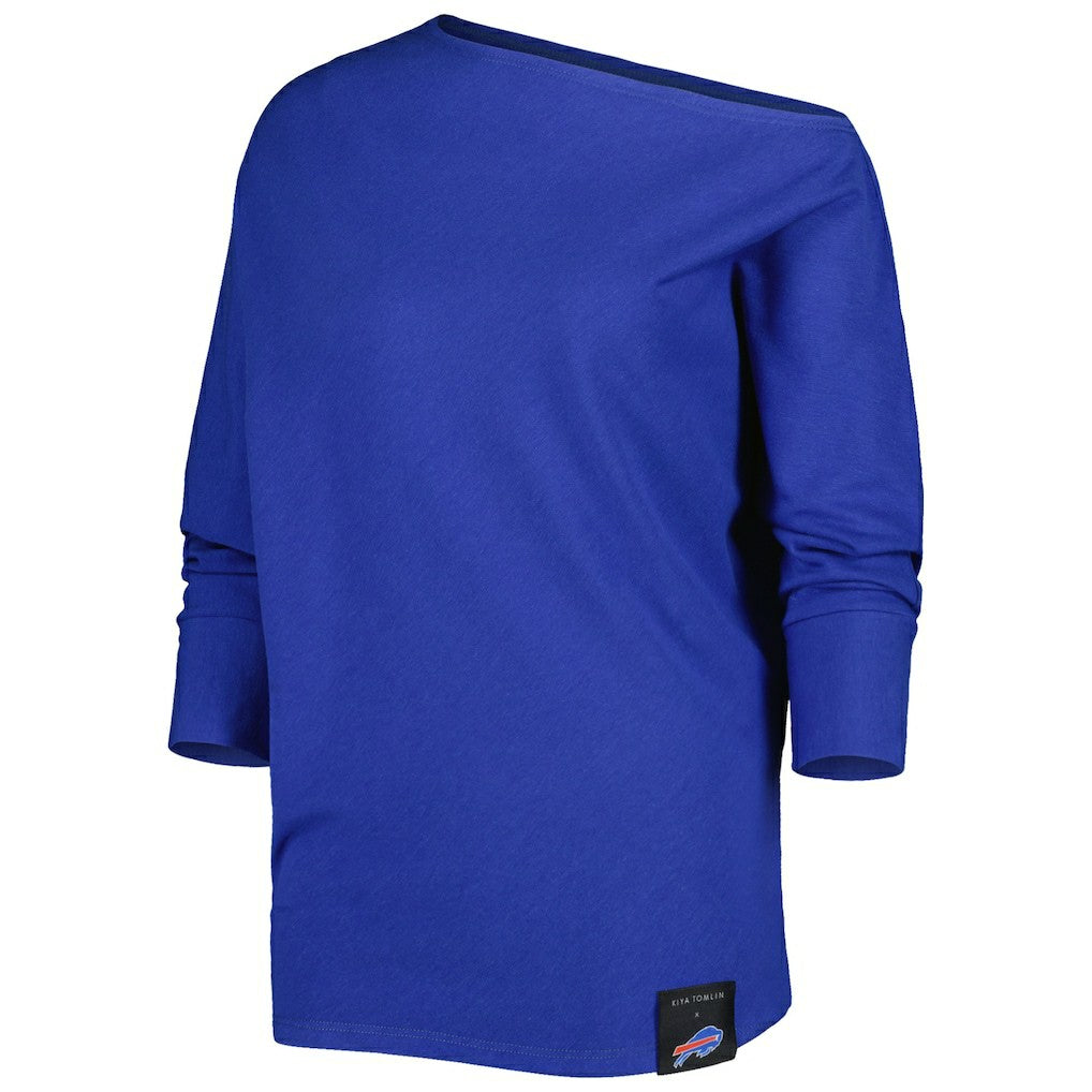 Buffalo Bills KIYA TOMLIN Women's Twisted Tri-Blend Asymmetrical 3/4-Dolman Sleeve Sweatshirt Royal - NFL