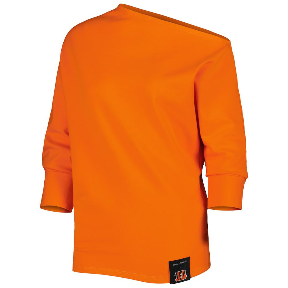 Cincinnati Bengals KIYA TOMLIN Women's Twisted Tri-Blend Asymmetrical 3/4-Dolman Sleeve Sweatshirt Orange - NFL