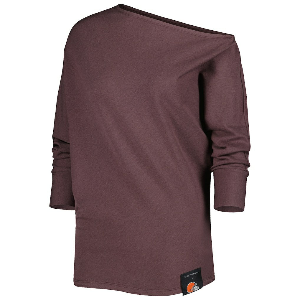 Cleveland Browns KIYA TOMLIN Women's Twisted Tri-Blend Asymmetrical 3/4-Dolman Sleeve Sweatshirt Brown - NFL