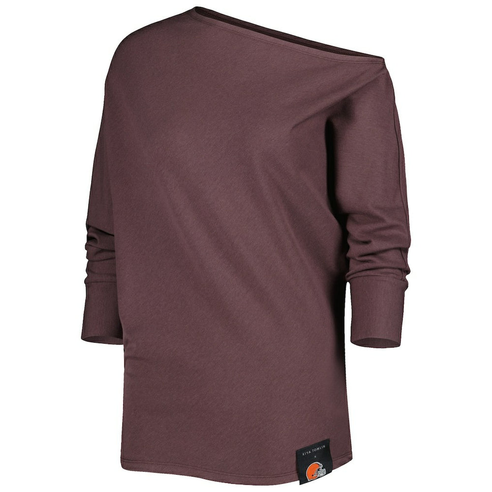 Cleveland Browns KIYA TOMLIN Women's Twisted Tri-Blend Asymmetrical 3/4-Dolman Sleeve Sweatshirt Brown - NFL