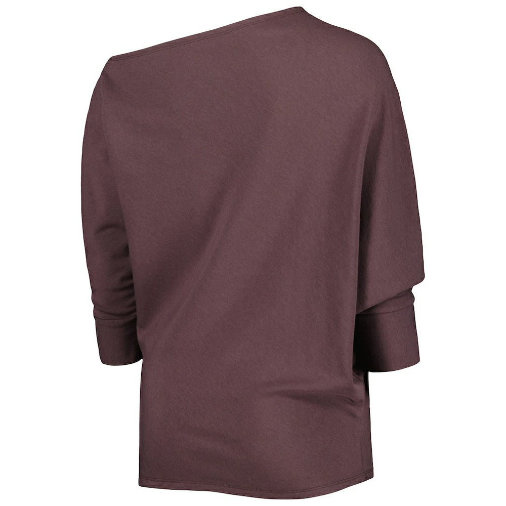 Cleveland Browns KIYA TOMLIN Women's Twisted Tri-Blend Asymmetrical 3/4-Dolman Sleeve Sweatshirt Brown - NFL