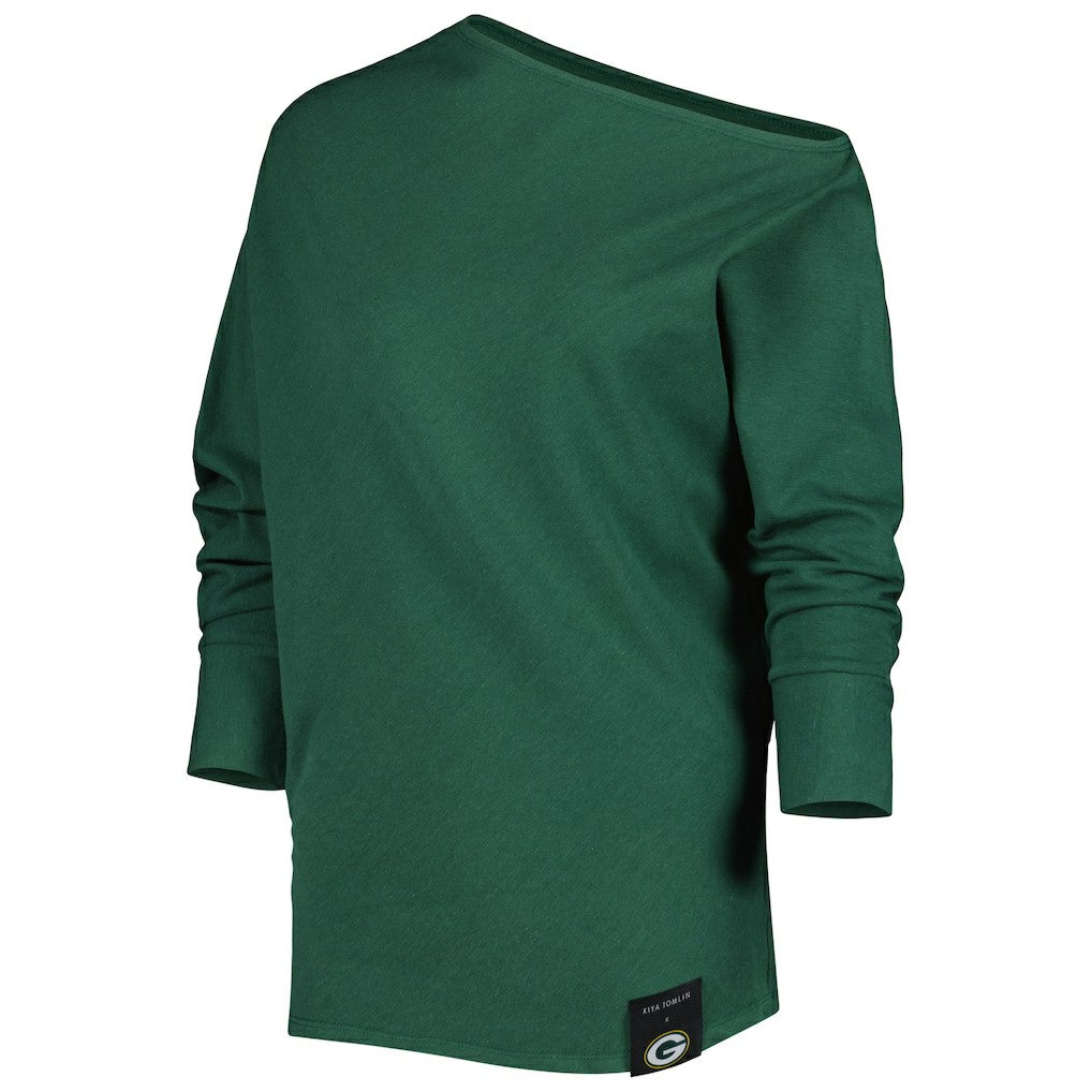 Green Bay Packers KIYA TOMLIN Women's Twisted Tri-Blend Asymmetrical 3/4-Dolman Sleeve Sweatshirt Green - NFL