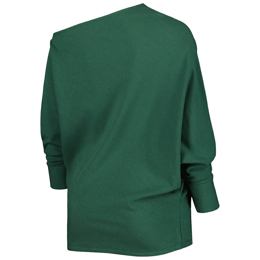 Green Bay Packers KIYA TOMLIN Women's Twisted Tri-Blend Asymmetrical 3/4-Dolman Sleeve Sweatshirt Green - NFL