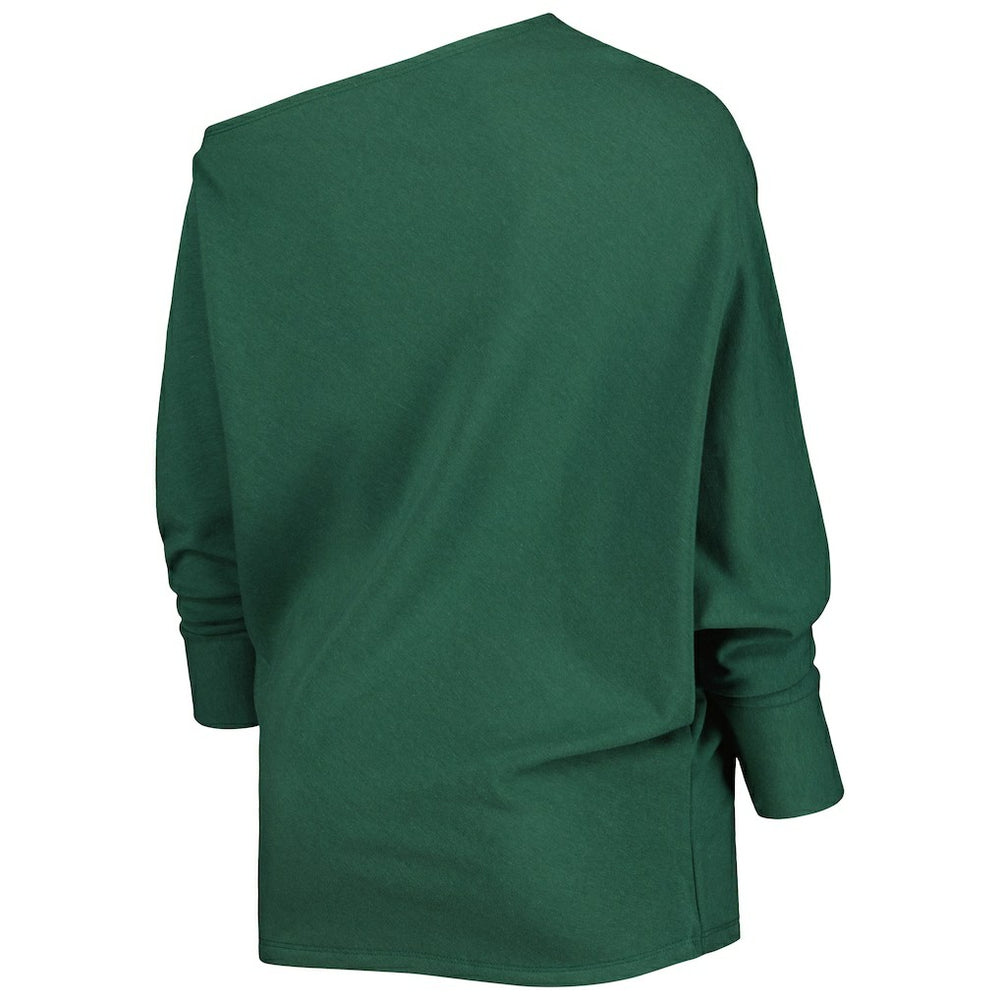 Green Bay Packers KIYA TOMLIN Women's Twisted Tri-Blend Asymmetrical 3/4-Dolman Sleeve Sweatshirt Green - NFL