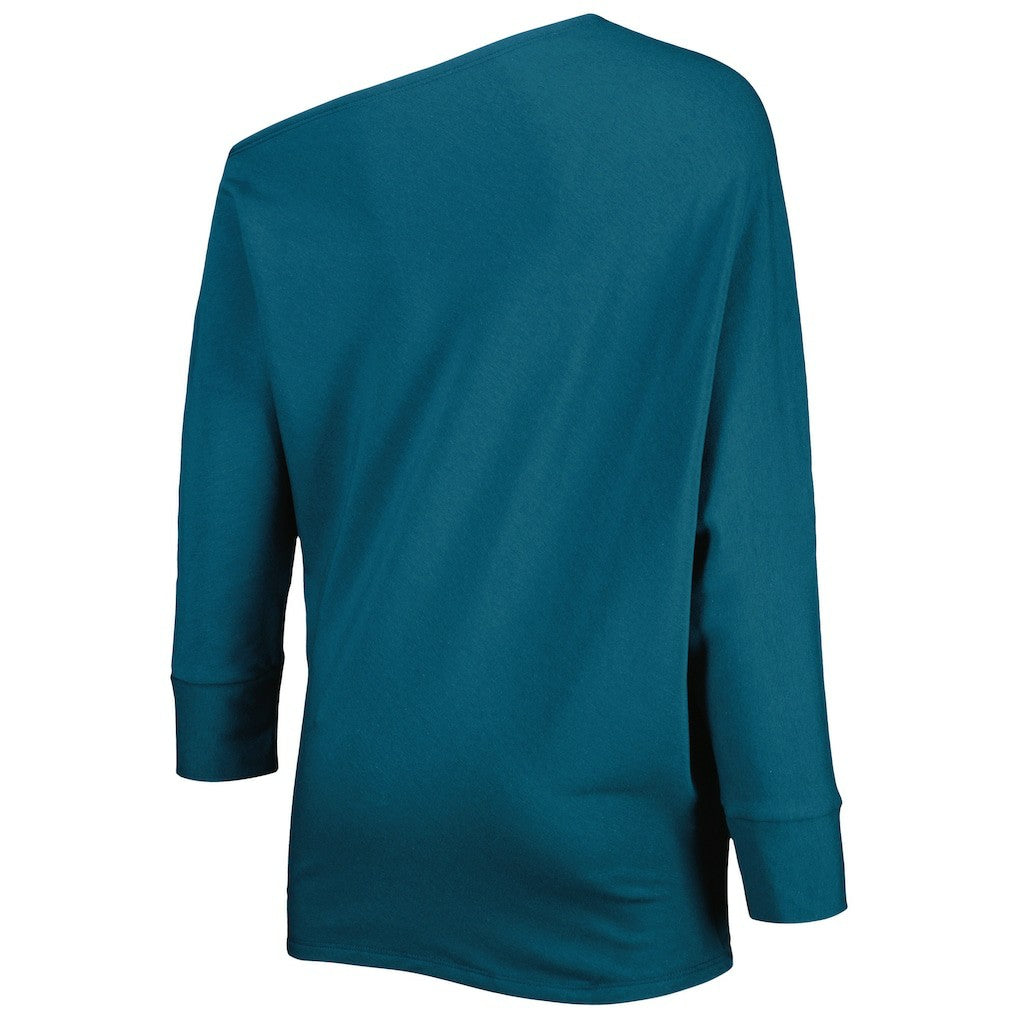 Philadelphia Eagles KIYA TOMLIN Women's Twisted Tri-Blend Asymmetrical 3/4-Dolman Sleeve Sweatshirt Midnight Green - NFL