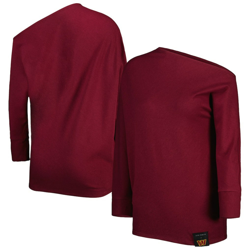 Washington Commanders KIYA TOMLIN Women's Twisted Tri-Blend Asymmetrical 3/4-Dolman Sleeve Sweatshirt Burgundy - NFL