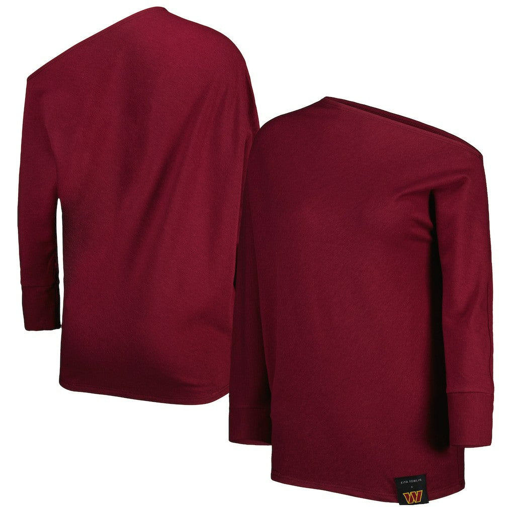 Washington Commanders KIYA TOMLIN Women's Twisted Tri-Blend Asymmetrical 3/4-Dolman Sleeve Sweatshirt Burgundy - NFL