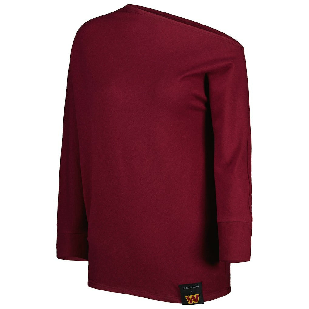 Washington Commanders KIYA TOMLIN Women's Twisted Tri-Blend Asymmetrical 3/4-Dolman Sleeve Sweatshirt Burgundy - NFL
