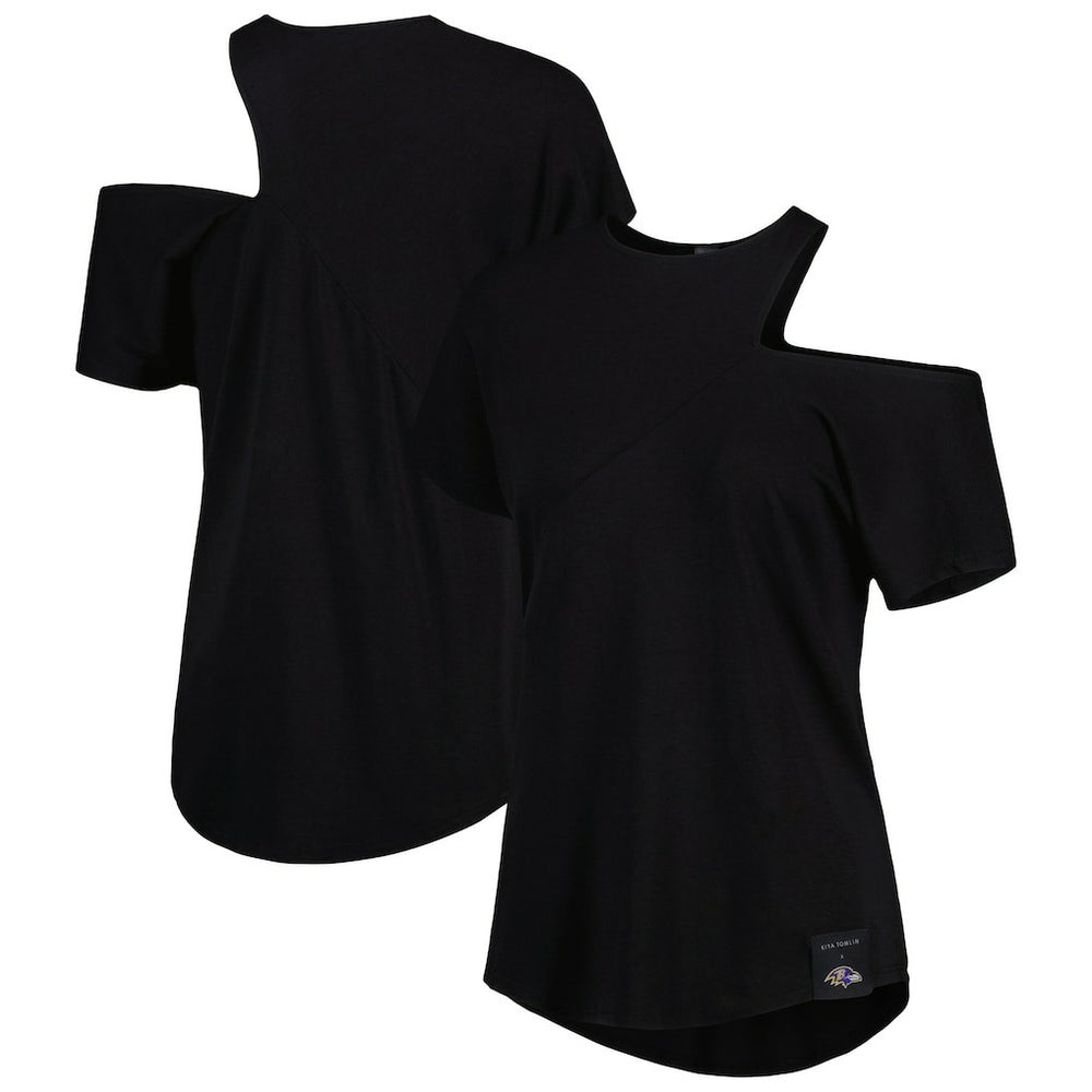 Baltimore Ravens KIYA TOMLIN Women's Cut Out Tri-Blend Shirt Black - NFL