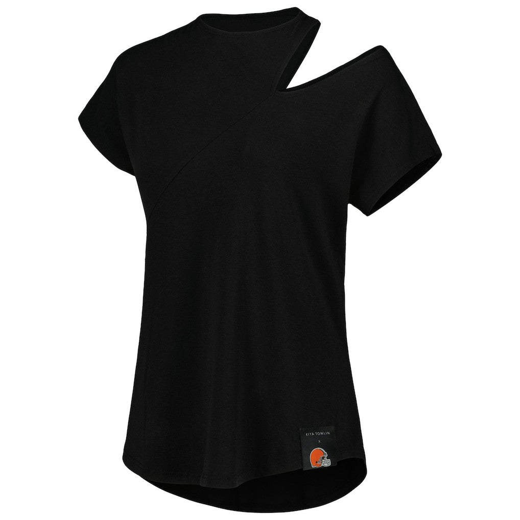 Cleveland Browns KIYA TOMLIN Women's Cut Out Tri-Blend Shirt Black - NFL