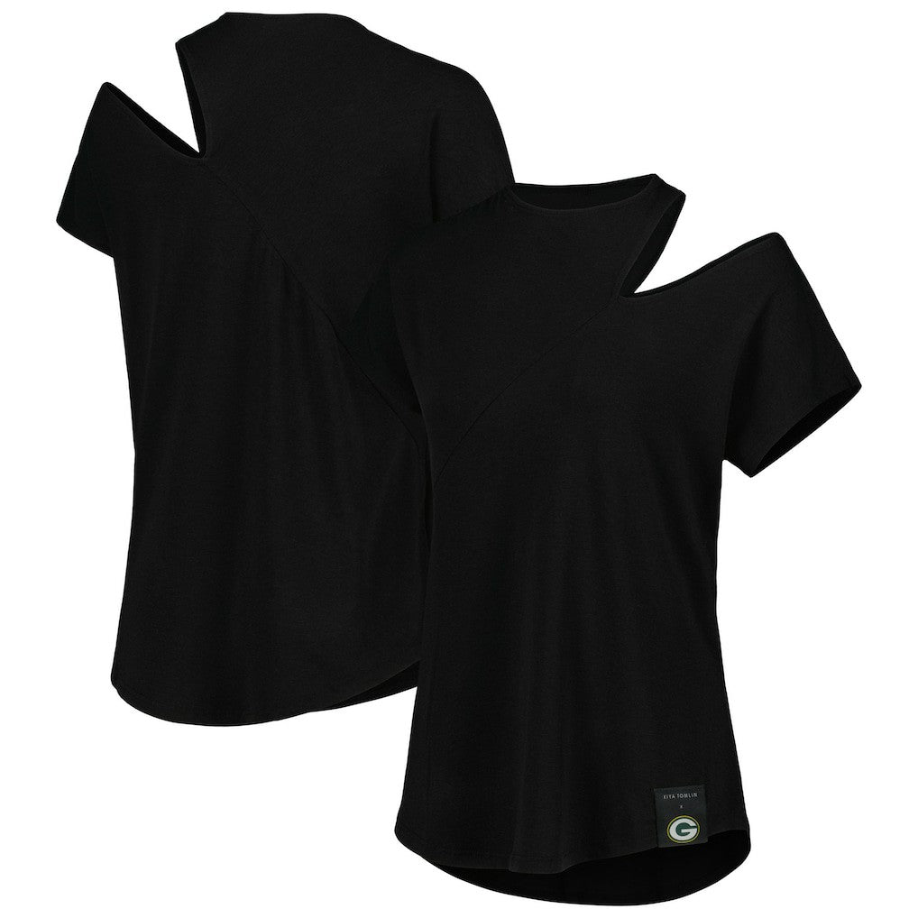Green Bay Packers KIYA TOMLIN Women's Cut Out Tri-Blend Shirt Black - NFL