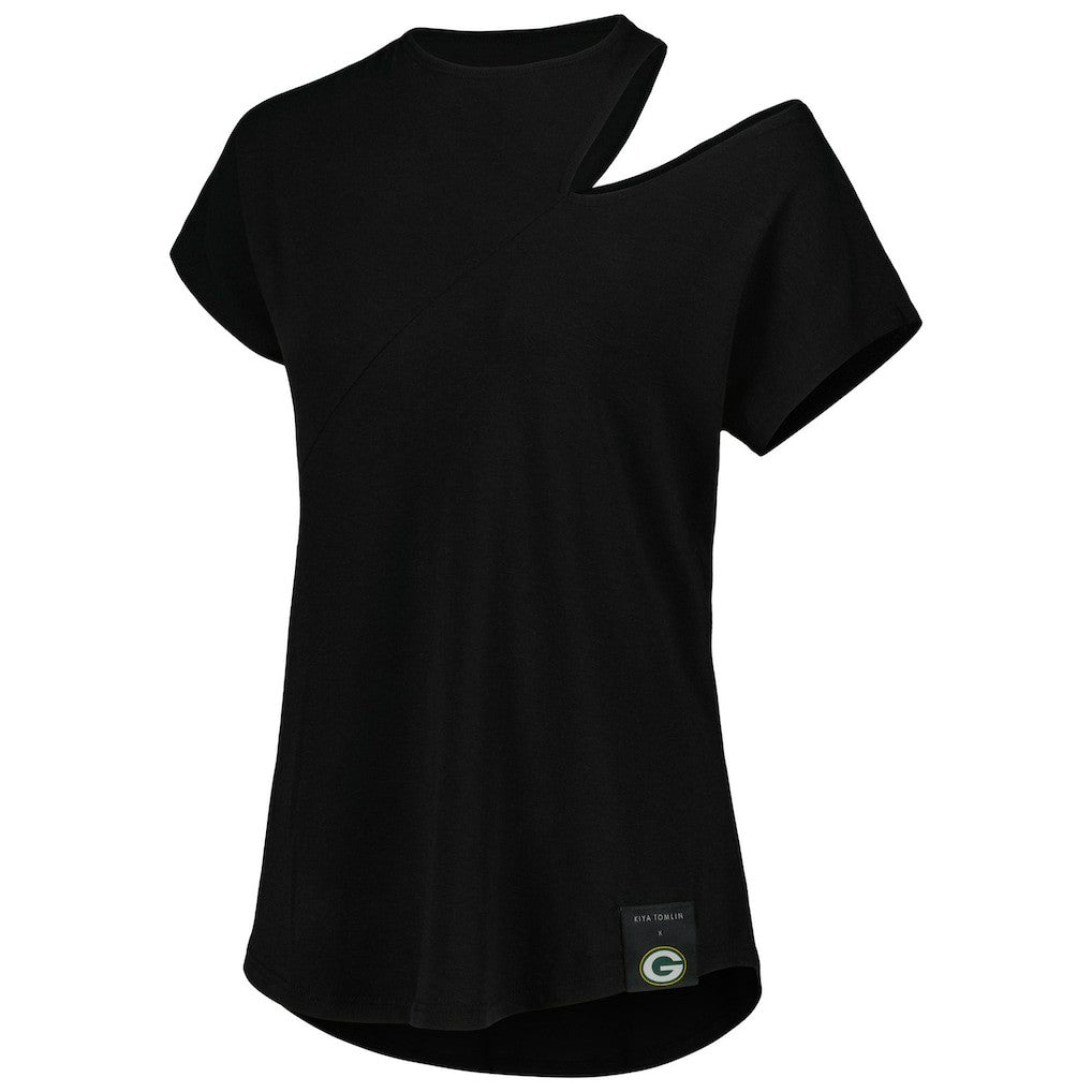 Green Bay Packers KIYA TOMLIN Women's Cut Out Tri-Blend Shirt Black - NFL