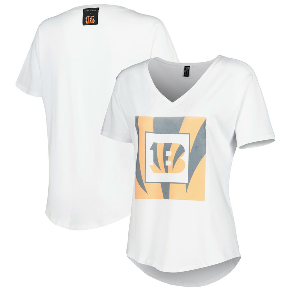Cincinnati Bengals KIYA TOMLIN Women's V-Neck T-Shirt White - NFL