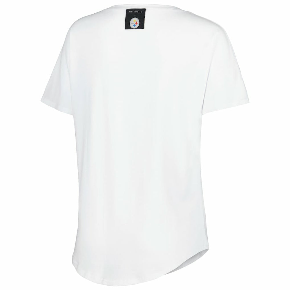Pittsburgh Steelers KIYA TOMLIN Women's Tri-Blend V-Neck T-Shirt White - NFL