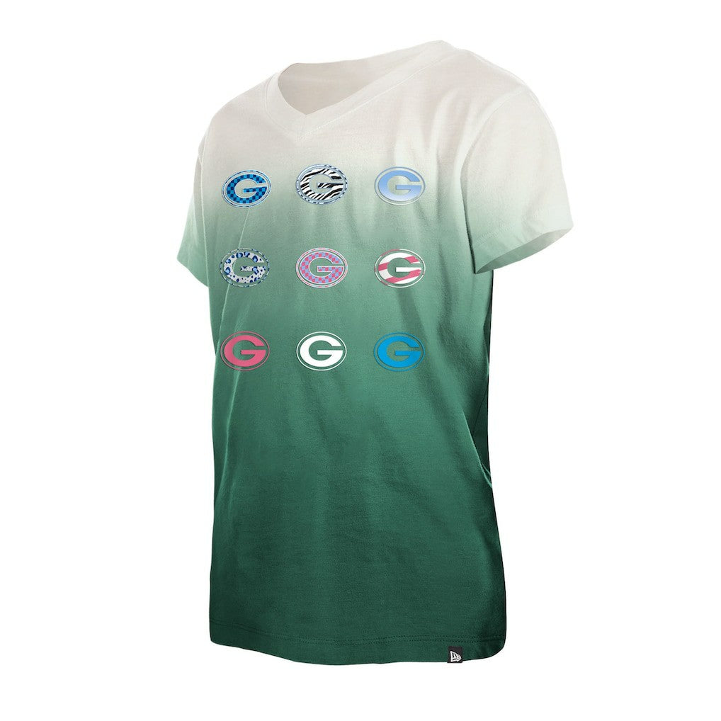 Green Bay Packers New Era Youth Multi Logo Ombre V-Neck T-Shirt Green - NFL