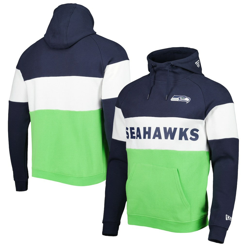 Seattle Seahawks New Era Colorblock Current Pullover Hoodie Neon Green/College Navy - NFL