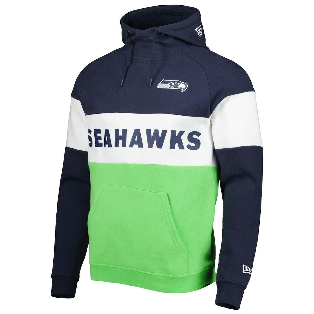 Seattle Seahawks New Era Colorblock Current Pullover Hoodie Neon Green/College Navy - NFL
