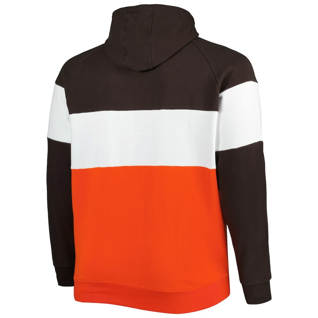 Cleveland Browns New Era Big & Tall Current Team Colorblock Fleece Raglan Pullover Hoodie Brown/Orange - NFL