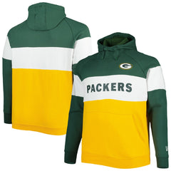 Green Bay Packers New Era Big & Tall Current Team Colorblock Fleece Raglan Pullover Hoodie Green/Gold - NFL