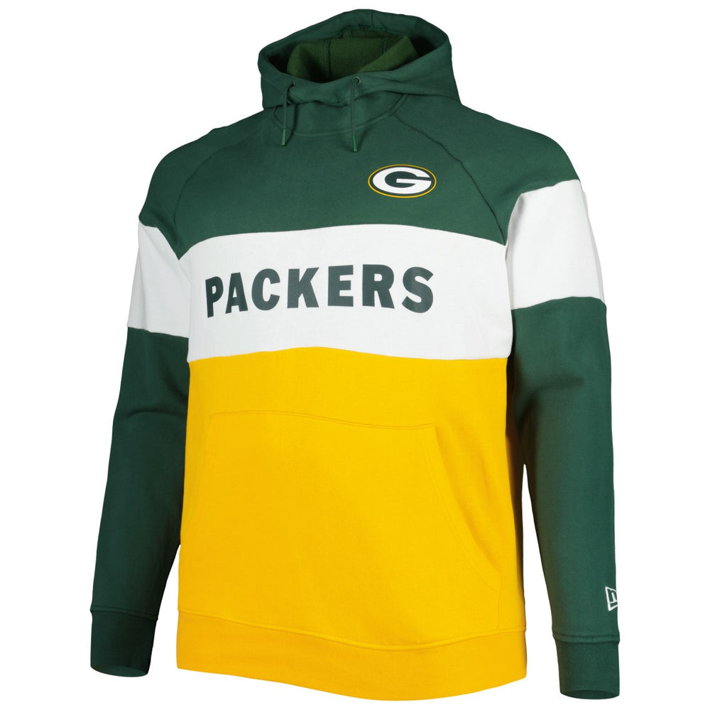 Green Bay Packers New Era Big & Tall Current Team Colorblock Fleece Raglan Pullover Hoodie Green/Gold - NFL