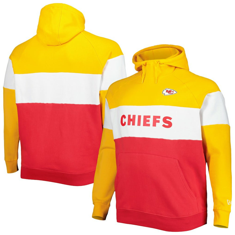 Kansas City Chiefs New Era Big & Tall Current Team Colorblock Fleece Raglan Pullover Hoodie Gold/Red - NFL