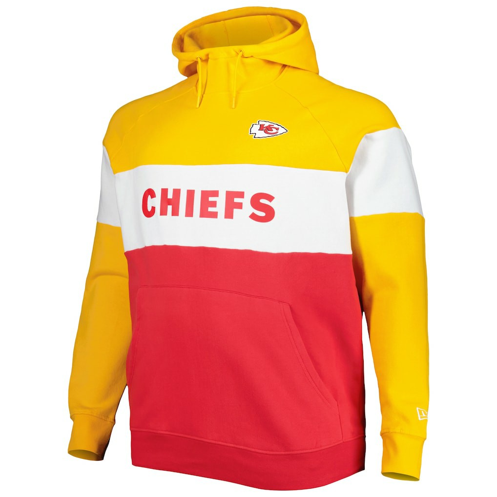 Kansas City Chiefs New Era Big & Tall Current Team Colorblock Fleece Raglan Pullover Hoodie Gold/Red - NFL