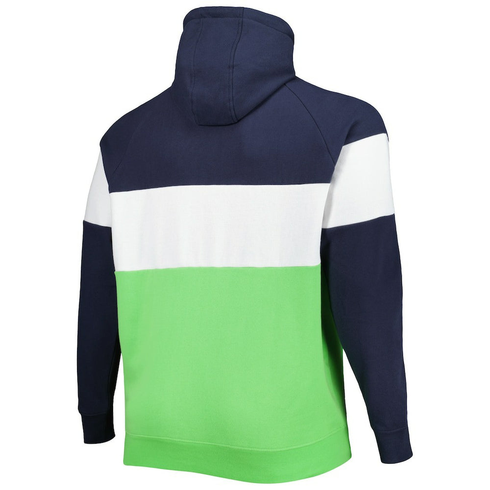 Seattle Seahawks New Era Big & Tall Current Team Colorblock Fleece Raglan Pullover Hoodie College Navy/Neon Green - NFL
