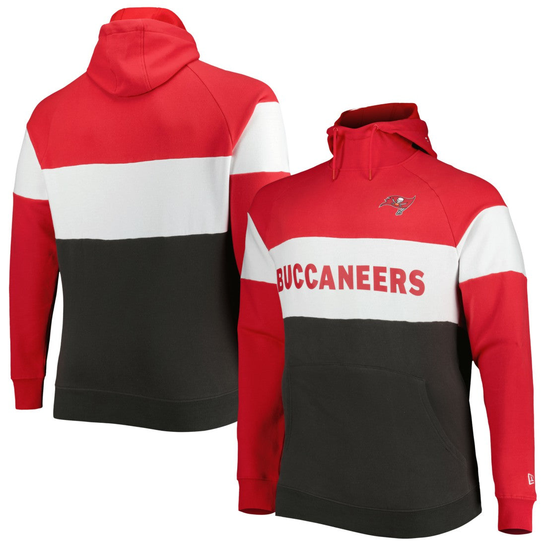 Tampa Bay Buccaneers New Era Big & Tall Current Colorblock Raglan Fleece Pullover Hoodie Heather Charcoal/Black - NFL
