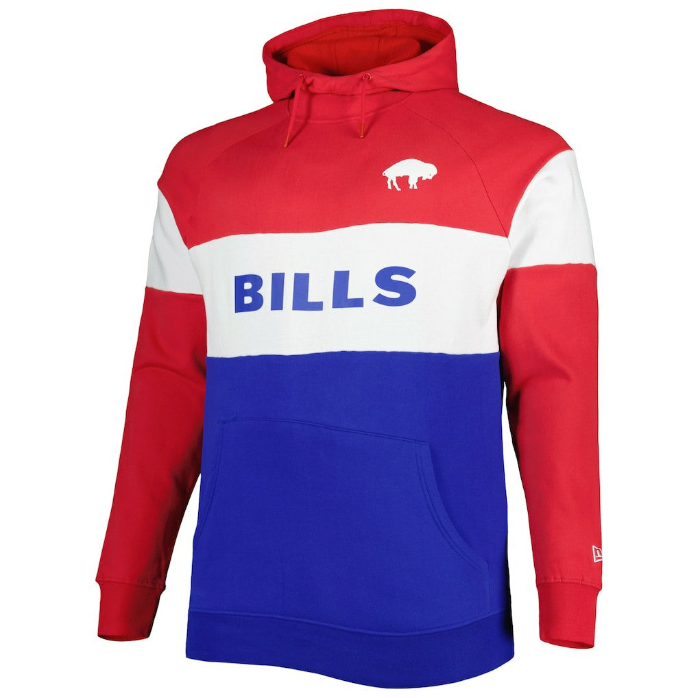 Buffalo Bills New Era Big & Tall Throwback Colorblock Fleece Raglan Pullover Hoodie Red/Royal - NFL