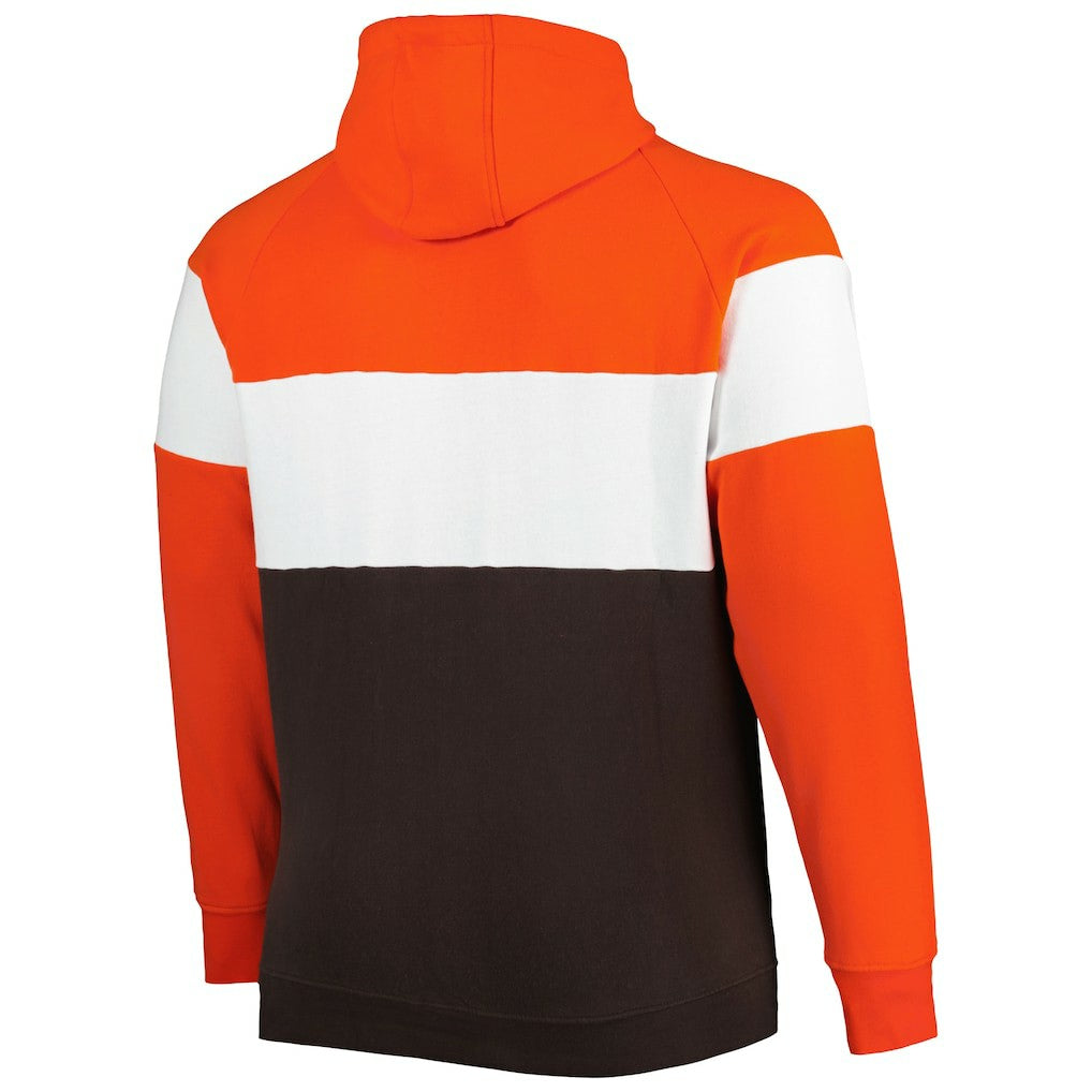 Cleveland Browns New Era Big & Tall Throwback Colorblock Fleece Raglan Pullover Hoodie Orange/Brown - NFL