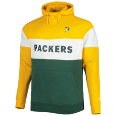 Green Bay Packers New Era Big & Tall Throwback Colorblock Fleece Raglan Pullover Hoodie Gold/Green - NFL