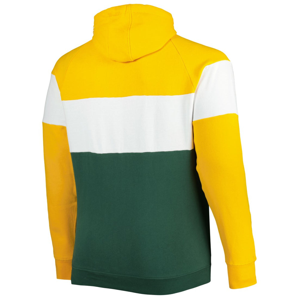 Green Bay Packers New Era Big & Tall Throwback Colorblock Fleece Raglan Pullover Hoodie Gold/Green - NFL