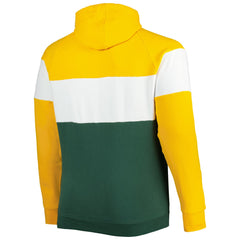 Green Bay Packers New Era Big & Tall Throwback Colorblock Fleece Raglan Pullover Hoodie Gold/Green - NFL