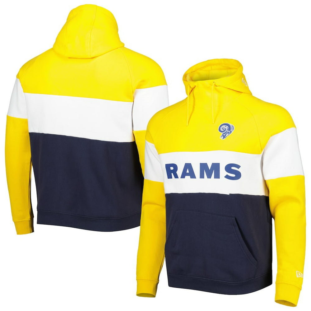 Los Angeles Rams New Era Colorblock Throwback Pullover Hoodie Navy/Gold - NFL