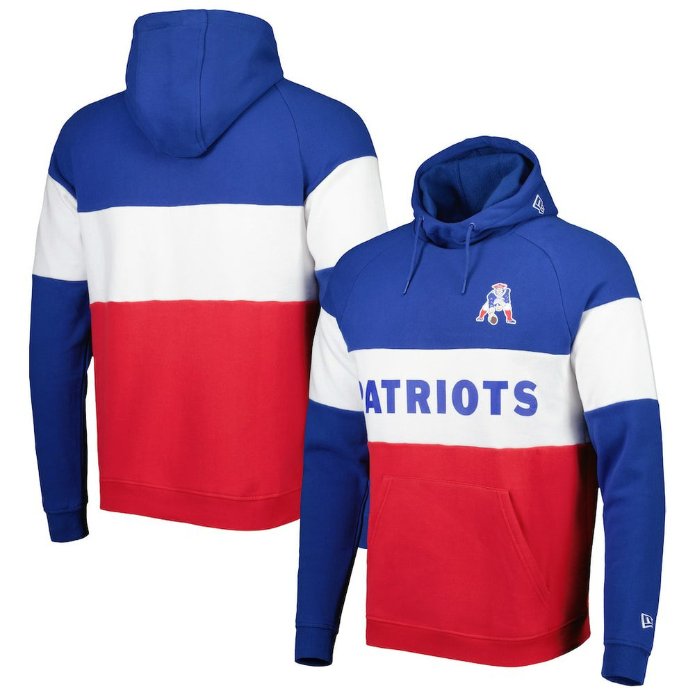 New England Patriots New Era Colorblock Throwback Pullover Hoodie Red/Royal - NFL