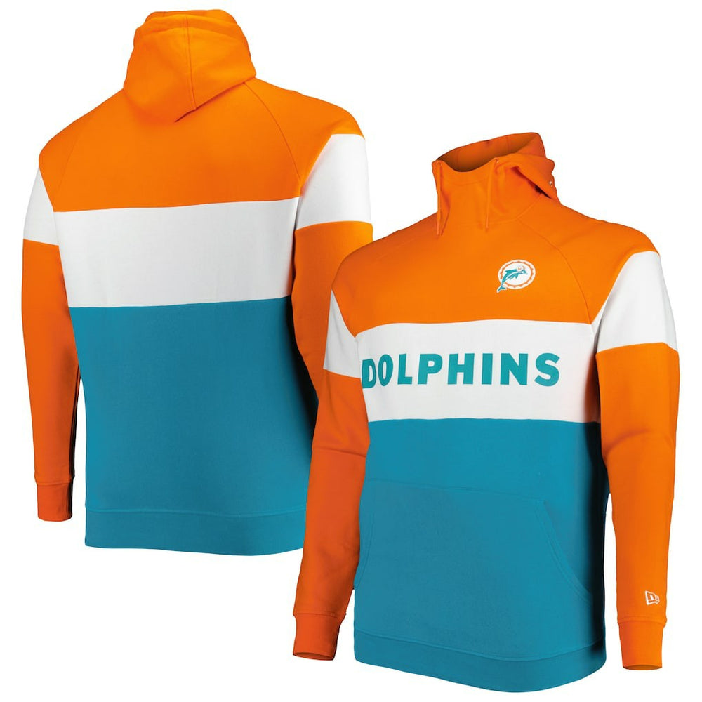 Miami Dolphins New Era Big & Tall Throwback Colorblock Raglan Pullover Hoodie Aqua - NFL